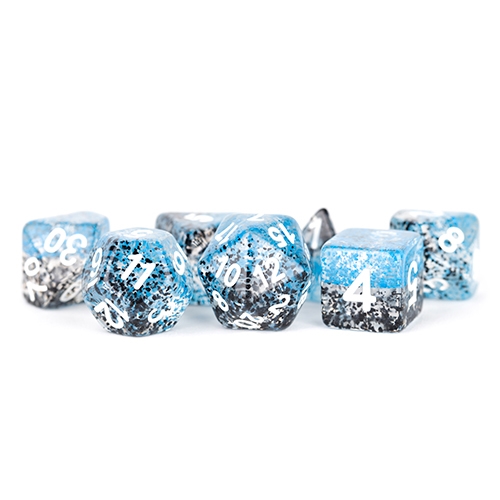 Particle Blue Black - Polyhedral Resin 16mm - Rollespils Terning Sæt - Metallic Dice Games